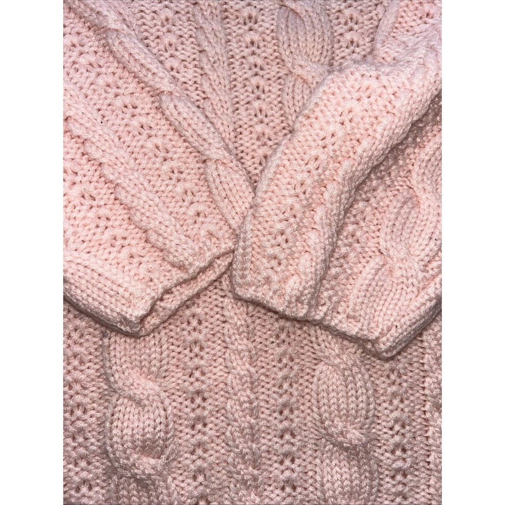 Vtg 80s/90s SMALL Ballet Pink Wool Blend Chunky CableKnit SweCoastal‎ ater - Picture 3 of 4